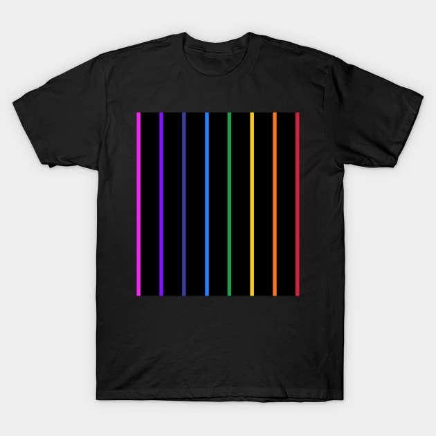 Vintage black and narrow rainbow stripes - vertical T-Shirt by bettyretro